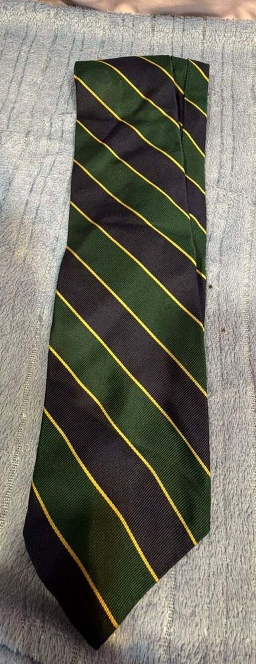 Neiman Marcus Silk Striped Necktie Green Navy Gold